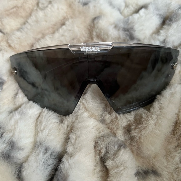 Versace Dark Gray Shield Sunglasses - Picture 1 of 9